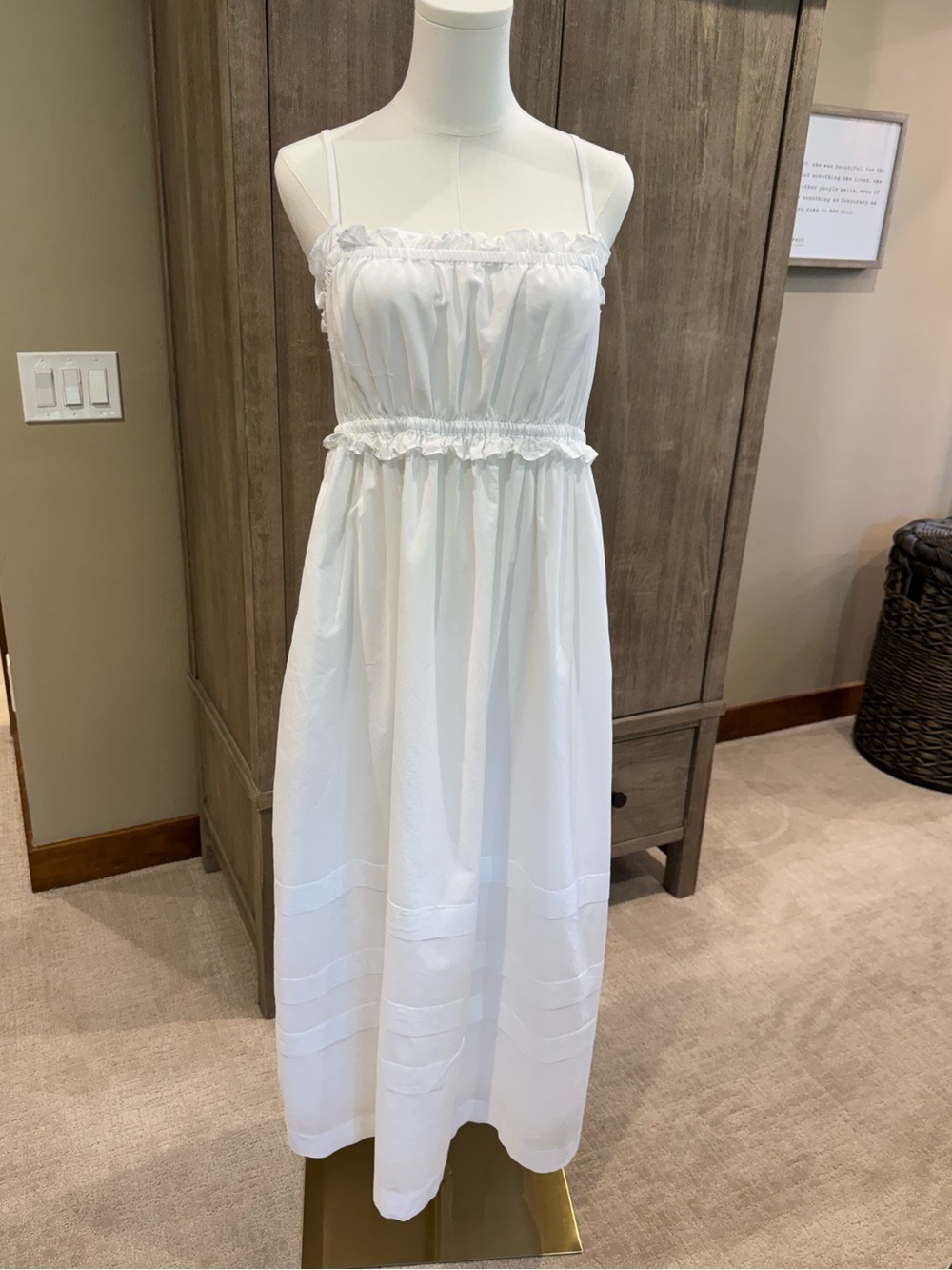 J. Crew White Smocked Spaghetti-Strap Sundress with side zipper and pockets.